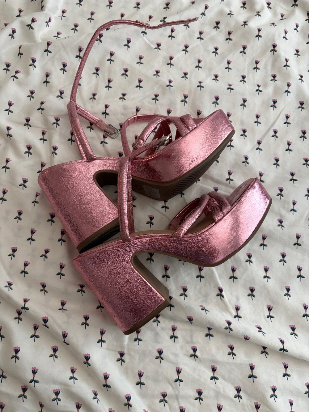 wild fable Metallic Pink Platform Block Heels with Ankle Strap